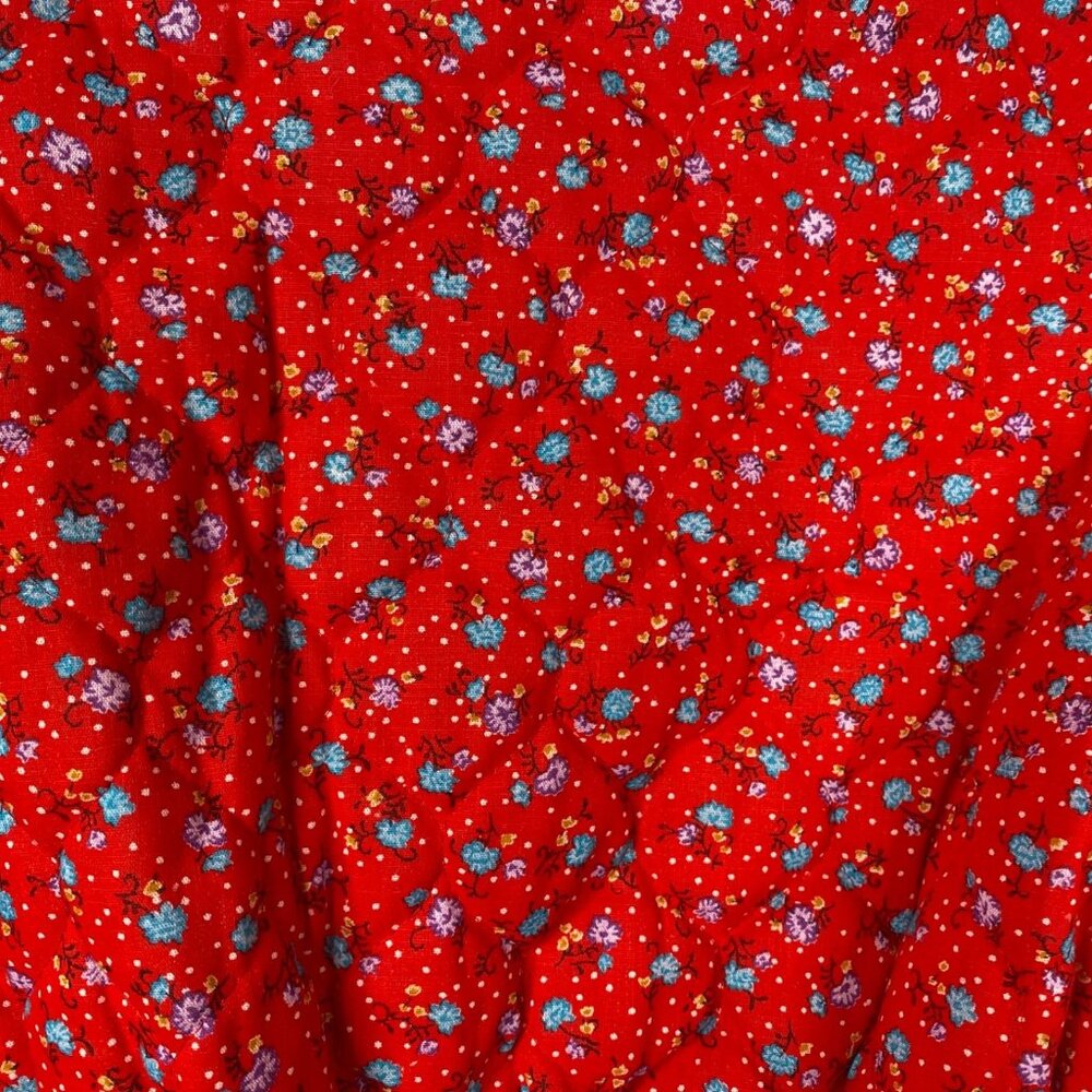 Vintage Wiman Red Floral Quilted Jumpsuit Sz Small Cottage Pajama Tie Waist 80s - Picture 10 of 15